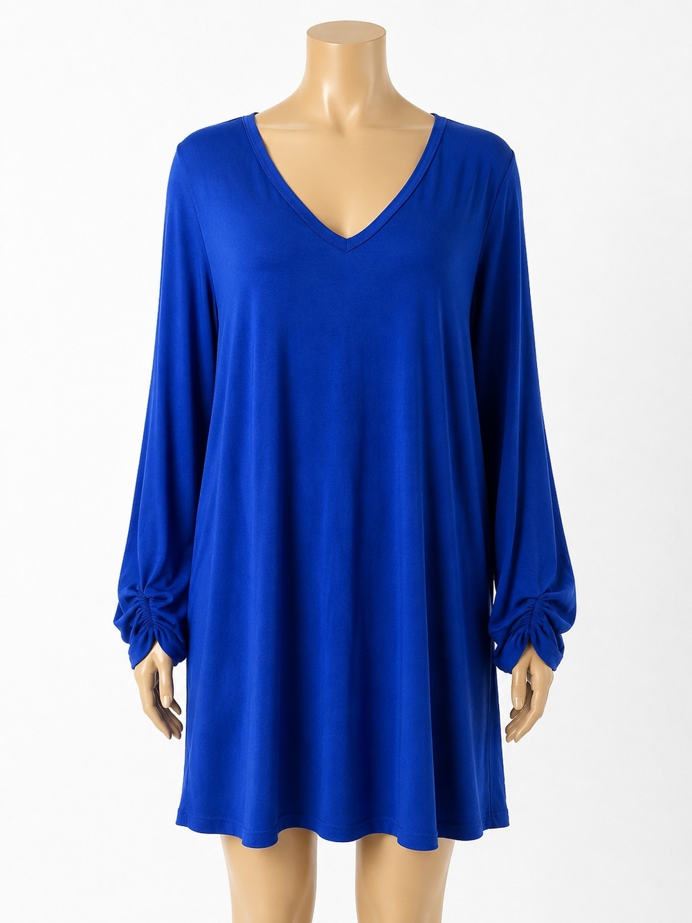 JODIFL Royal Blue V-Neck Long Sleeve Knot-Cuff Swing Dress